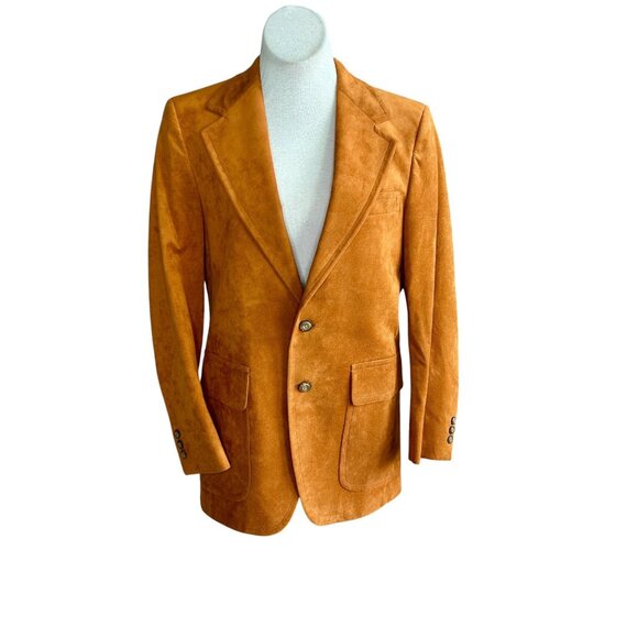 Men's Vintage 80s Rust Brown Ultrasuede 2 Button Blazer Sports Coat 38 -40 R - Picture 7 of 9